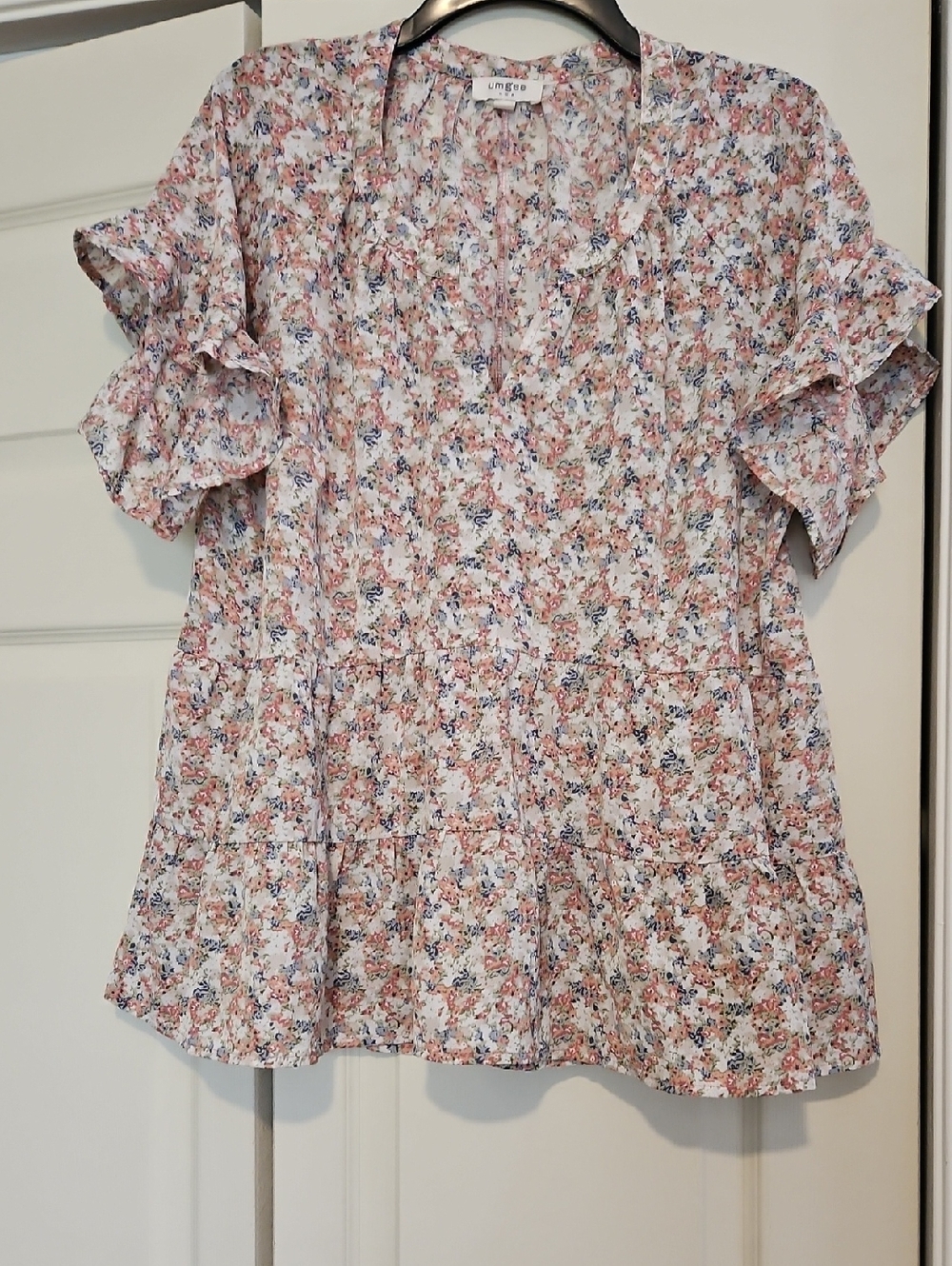 Umgee Pink Floral Ruffle Sleeve Tunic Top